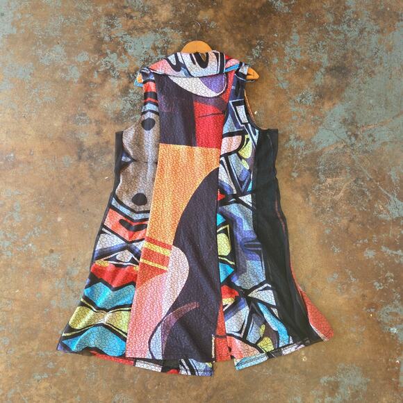 Shana Art to Wear Upcycled Tunic Top Size L Geometric Abstract Mesh Colorful - Picture 11 of 11